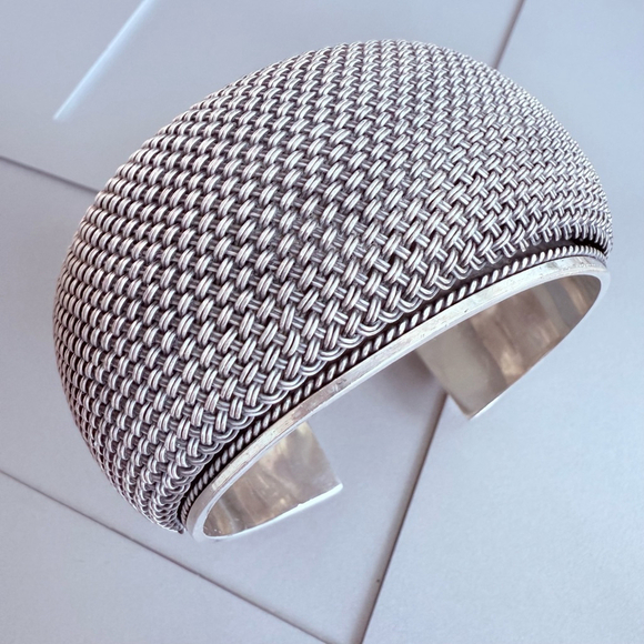 MASSIVE ARTISAN DOME BASKET WEAVE STERLING SILVER BEHNAM CUFF BRACELET 117g - Picture 2 of 13
